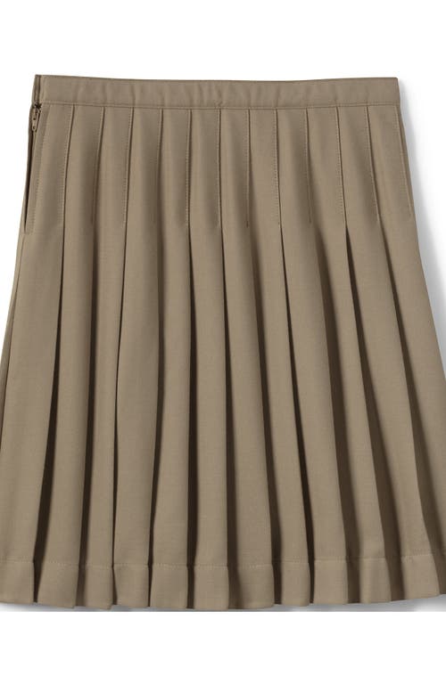 Lands' End School Uniform Girls Solid Pleated Skirt Below The Knee In Khaki