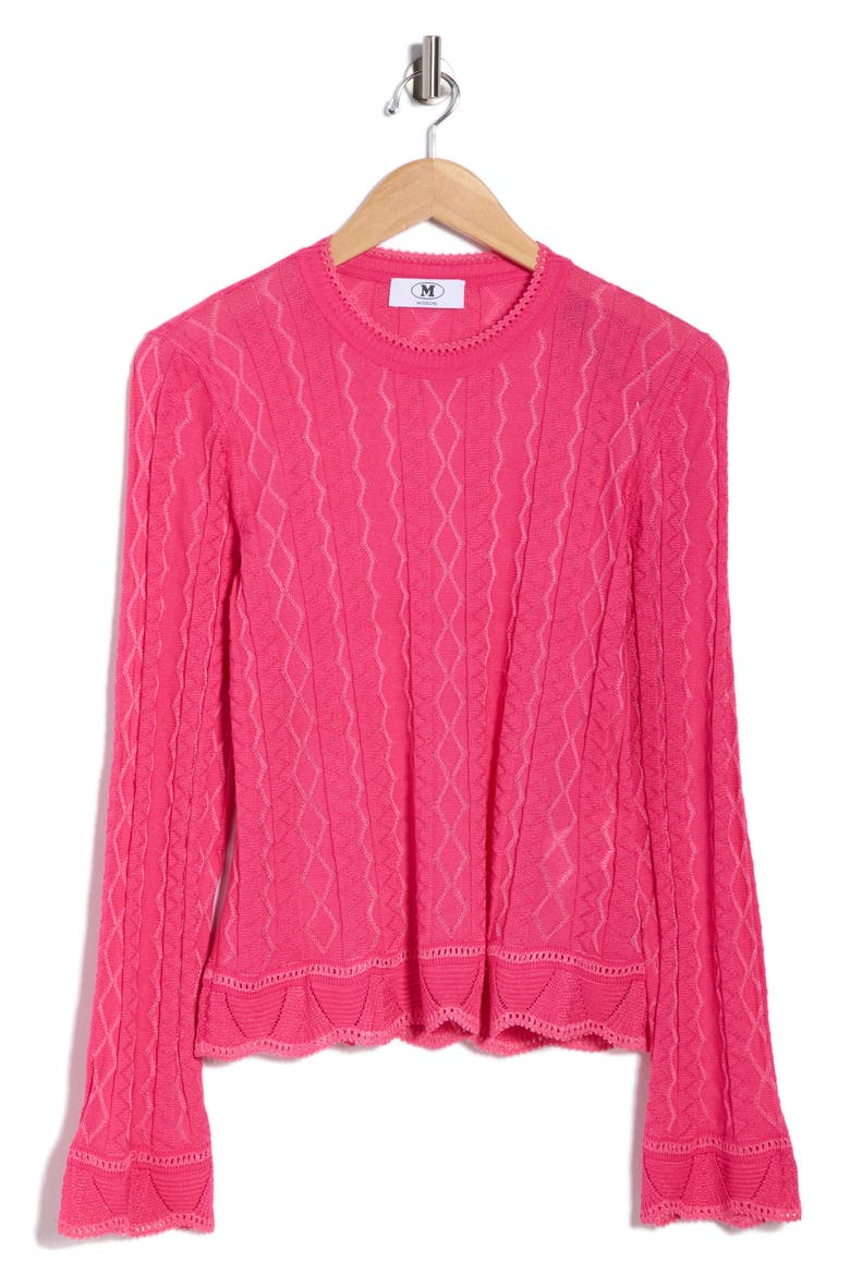 Textured Knit Crewneck Sweater, Alternate, color, FUXIA TONES