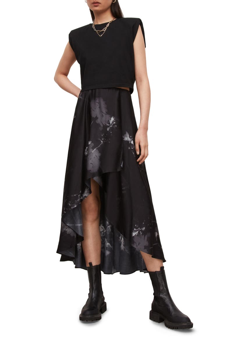 Slvina Ume Floral Midi Skirt, Alternate, color, BLACK