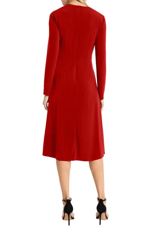 Maggy London High Neck Long Sleeve Sheath Midi Dress In Red