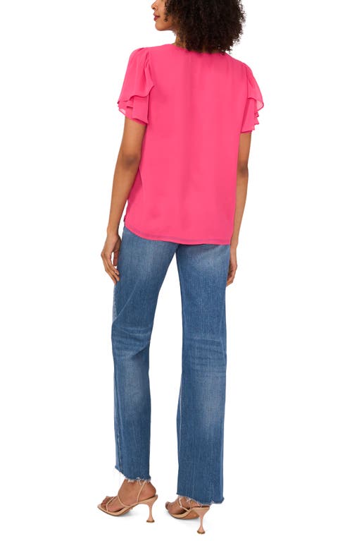 Vince Camuto V-neck Tulip Sleeve Chiffon Top In Pink