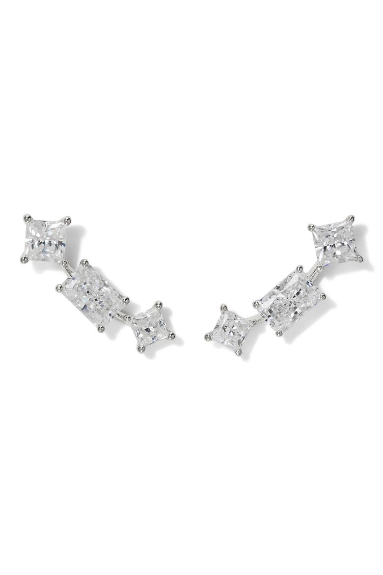 Cubic Zirconia Ear Crawlers, Main, color, RHODIUM