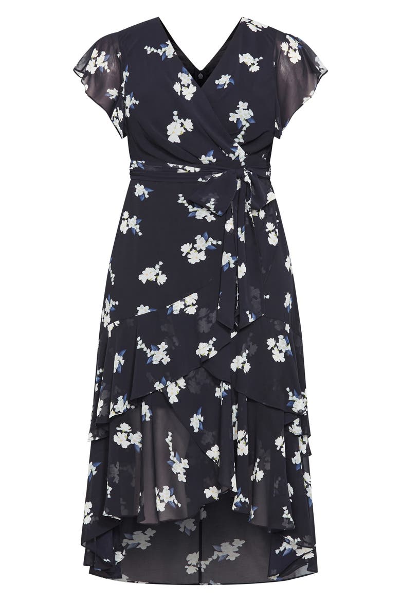 Demure Floral Faux Wrap High-Low Dress, Alternate, color, DEMURE FLORAL