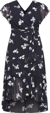 City Chic Demure Floral Faux Wrap High-Low Dress