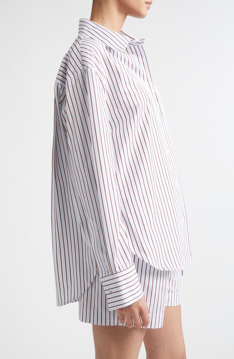LOULOU DE SAISON Maud Stripe Oversize Cotton Poplin Button-Up Shirt, Alternate, color, Dark Red/ Light Blue