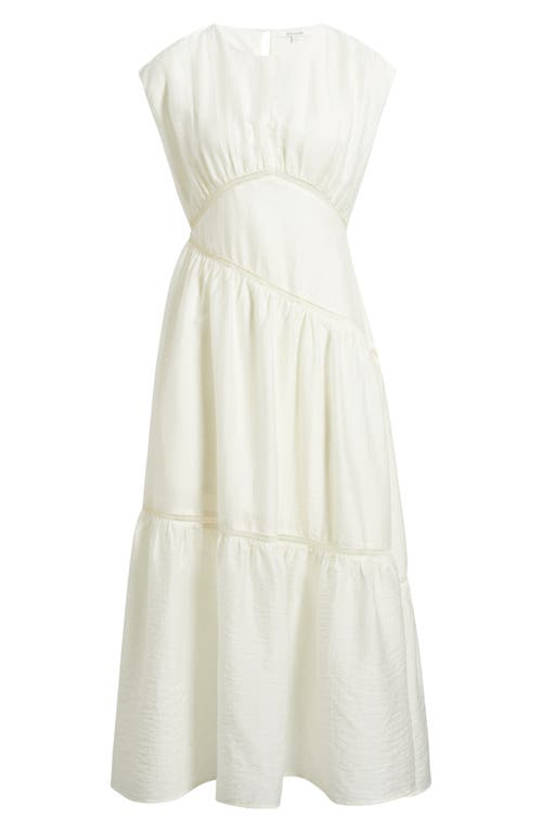 Zoe And Claire Asymmetric Lace Inset Cotton Midi Dress In White