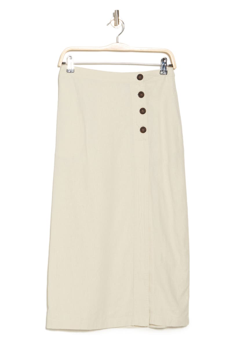Faux Wrap Linen Blend Midi Skirt, Alternate, color, IVORY DOVE