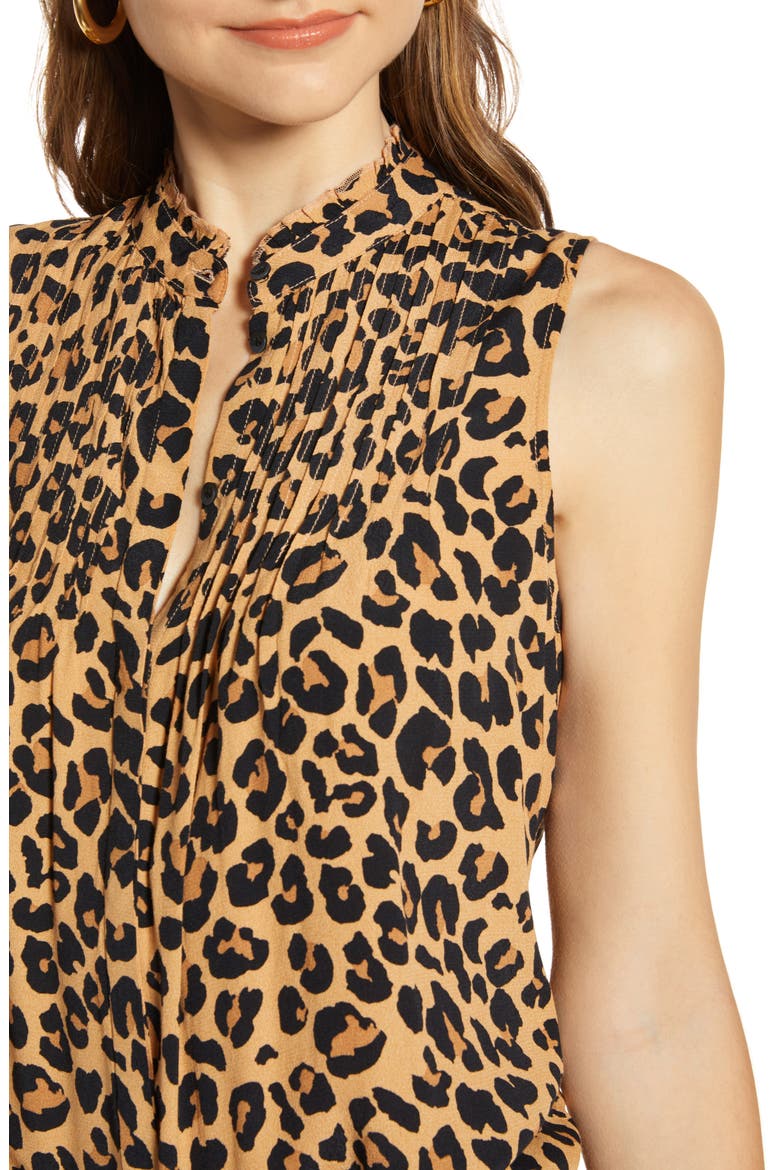 Print Pleated Top, Alternate, color, TAN DOE CHEETAH