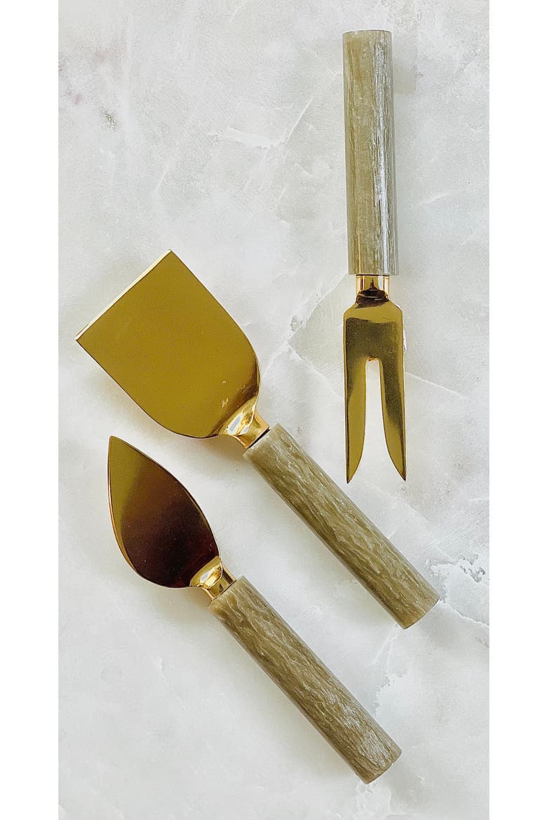 3-Piece Cheese Serving Set, Alternate, color, BROWN