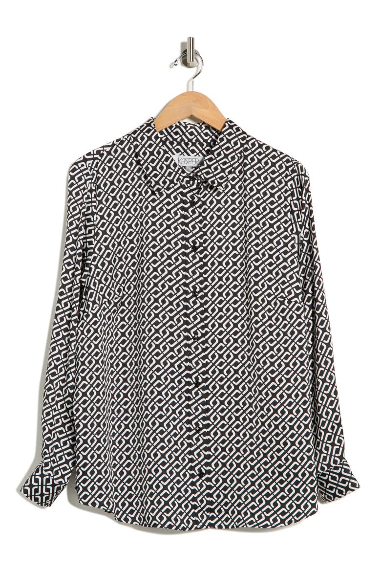Long Sleeve Button-Up Shirt, Alternate, color, BLACK/ VANILLA ICE