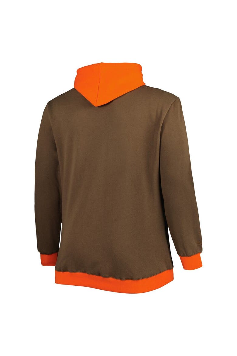 Men's Mitchell & Ness Brown/Orange Cleveland Browns Big & Tall Big Face Pullover Hoodie, Alternate, color, Brown