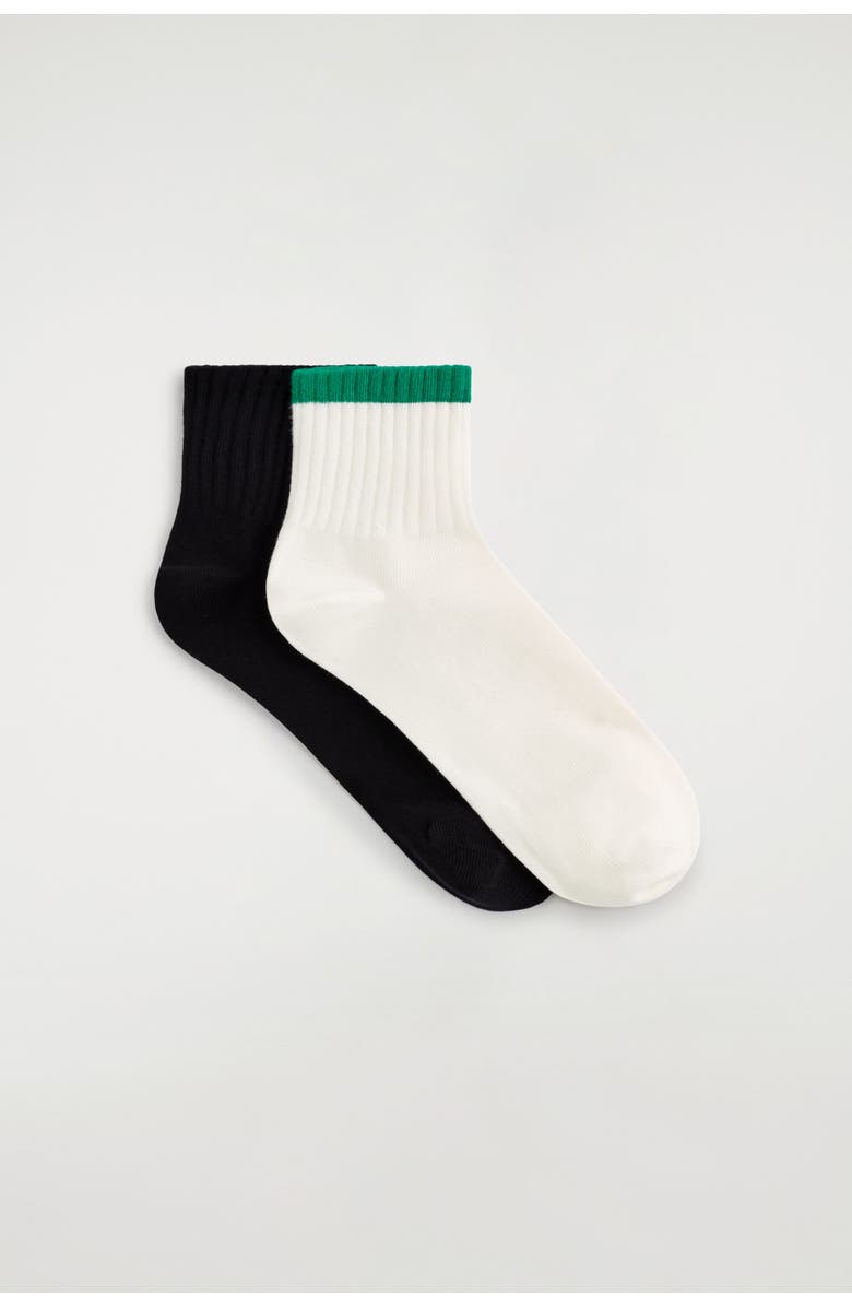 COS 2-Pack Ribbed Sports Socks, Main, color, Black / Cream / Green