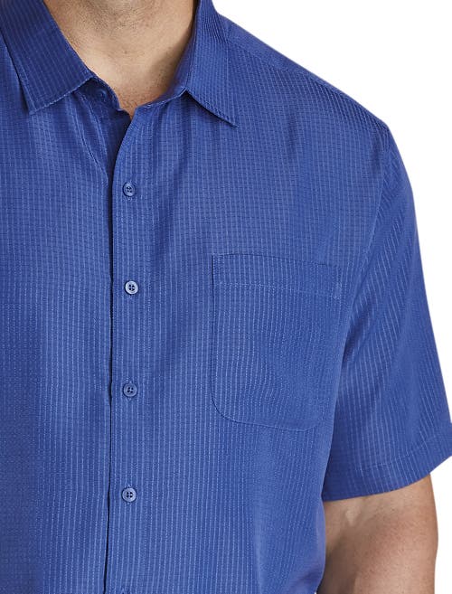 Harbor Bay By Dxl Microfiber Comfort Grid Sport Shirt In Blue