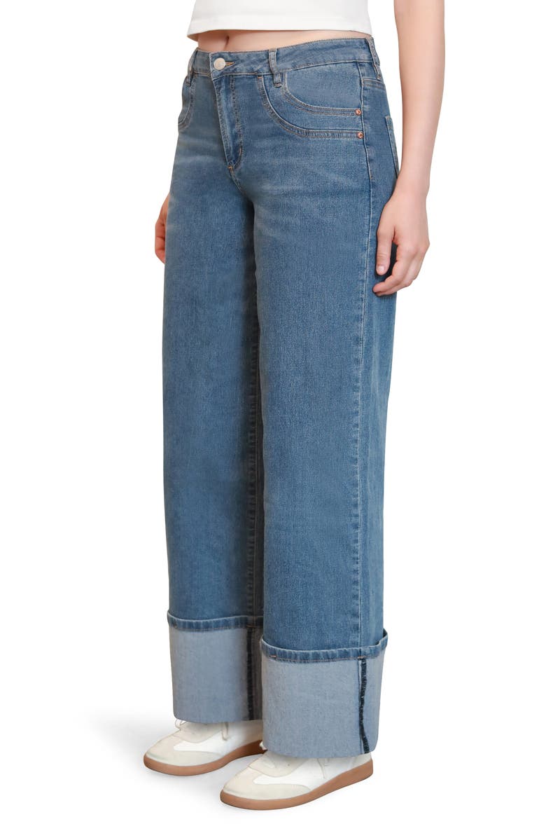 Madden Girl Bow Back Cuffed Slouchy Wide Leg Jeans, Alternate, color, Medium Wash