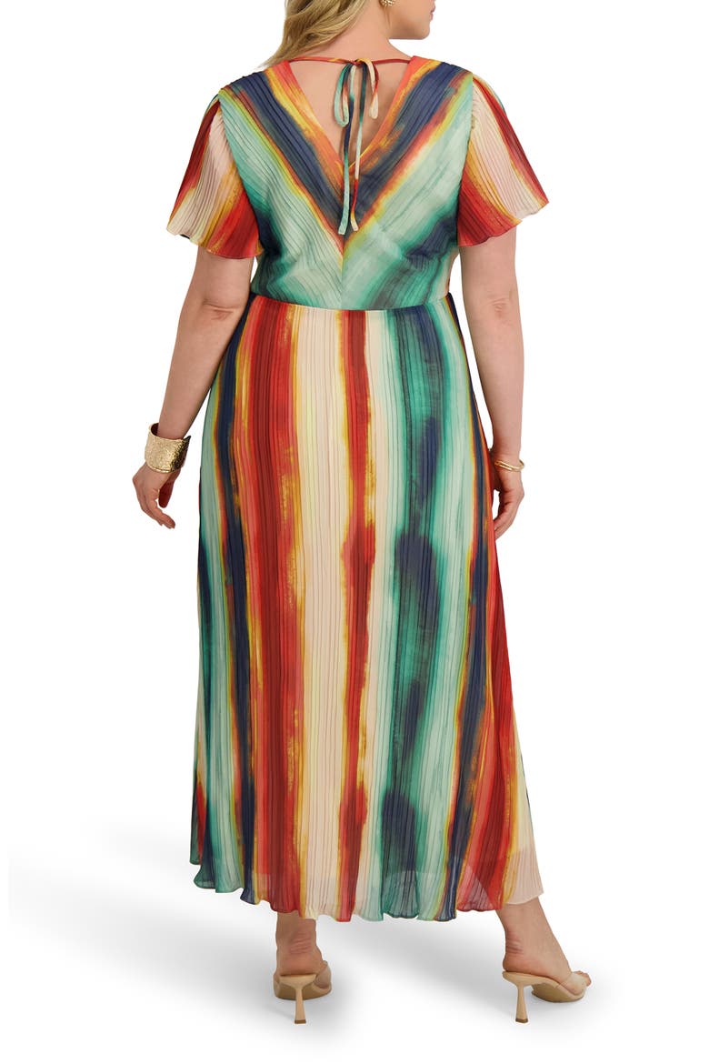 Twist Waist Pleated Chiffon Midi Dress, Alternate, color, GREEN MULTI