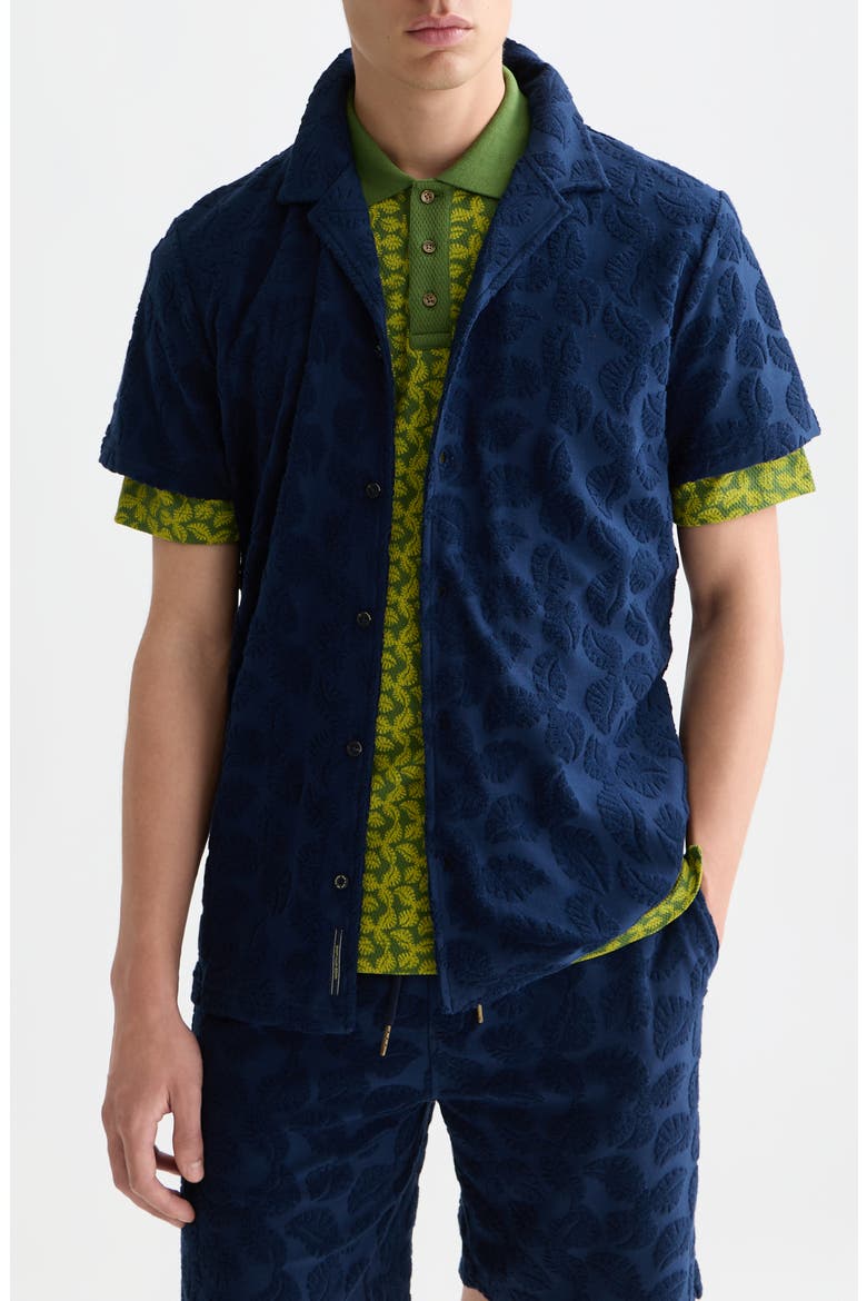 Relaxed Fit Print Short Sleeve Button-Up Shirt, Main, color, PAGEANT BLUE