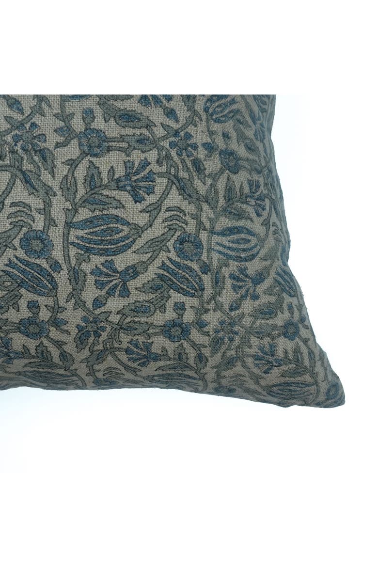 Manjusha Floral Block Printed Thick Linen Cushion Cover, Alternate, color, Blue