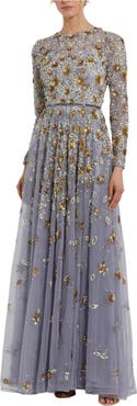 Mac Duggal Embellished High Neck Long Sleeve A Line Gown