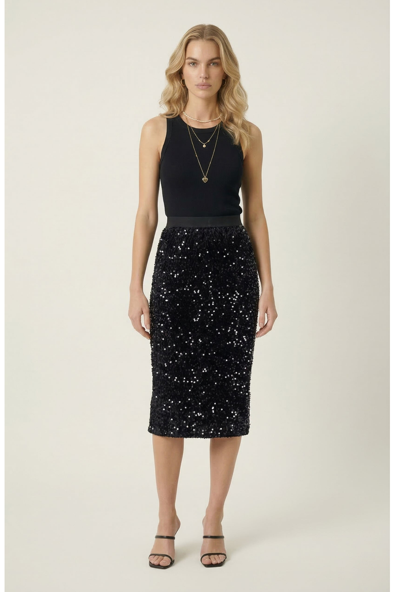 Sequin Midi Skirt, Alternate, color, Black