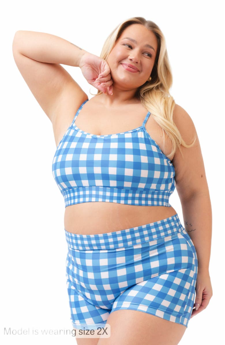 Lime Ricki Swimwear Whimsy Floral Retro Boy Short - XS, Alternate, color, Blue Gingham