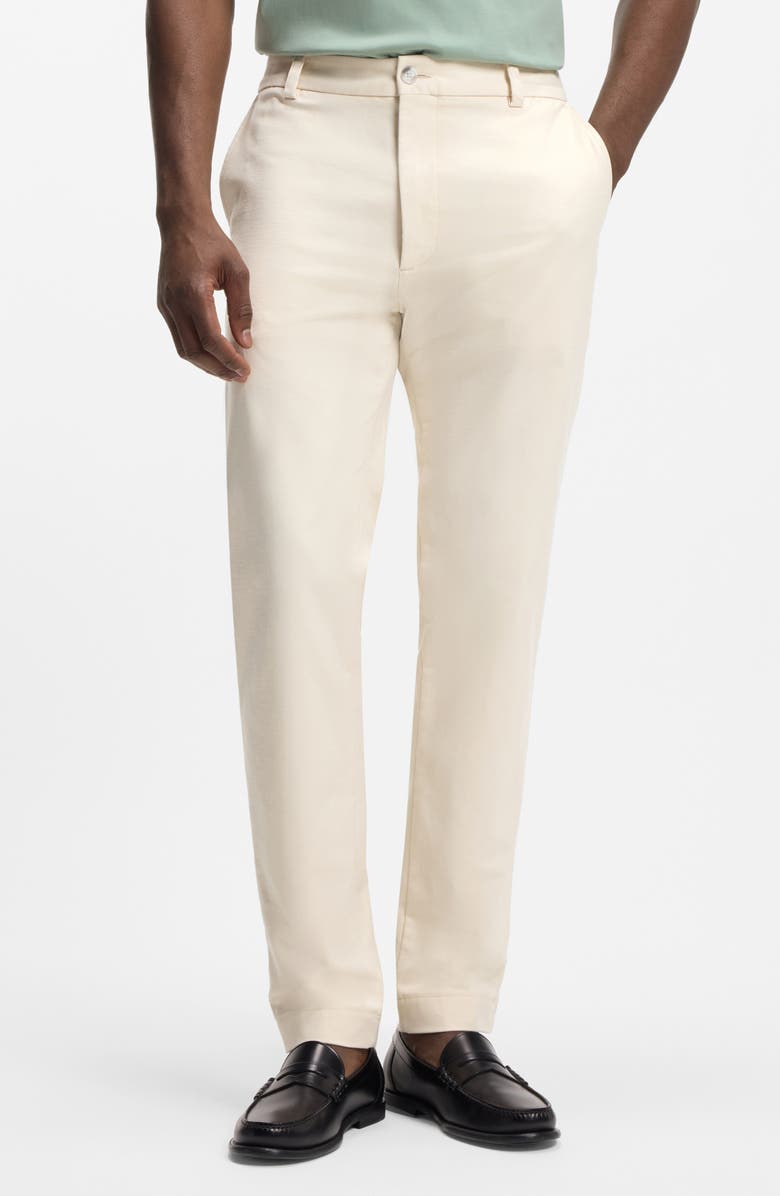 BOSS Kane Flat Front Straight Leg Pants, Main, color, Open White