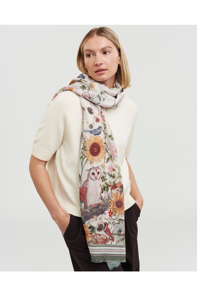 Botanical Large Rectangle Scarf, Alternate, color, Ivory & Green