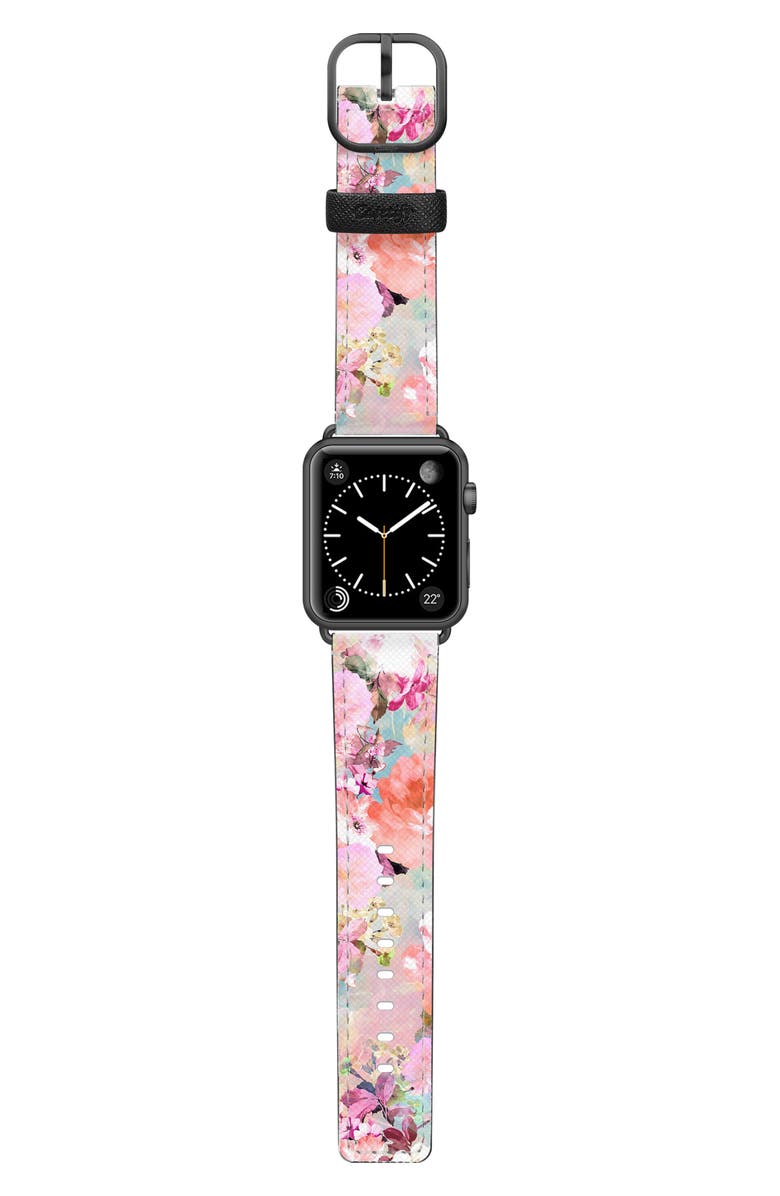 CASETiFY Romantic Watercolor Flowers Faux Leather Apple Watch<sup>®</sup> Watchband, Alternate, color, 