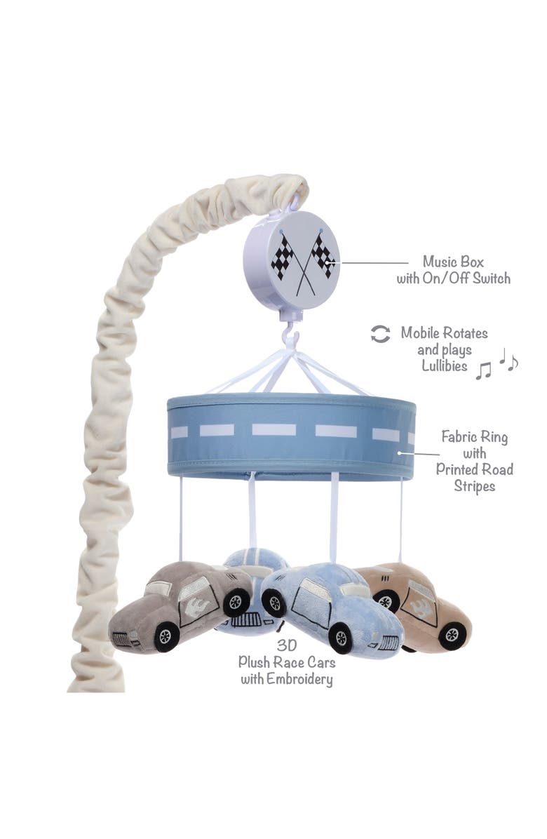 Lambs & Ivy Little Racer Musical Car/Transportation Baby Crib Mobile Soother Toy, Alternate, color, Blue