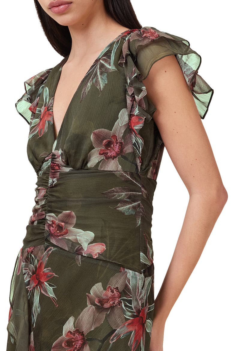 Brea Orchid Print Asymmetric Dress, Alternate, color, ADENA KHAKI GREEN