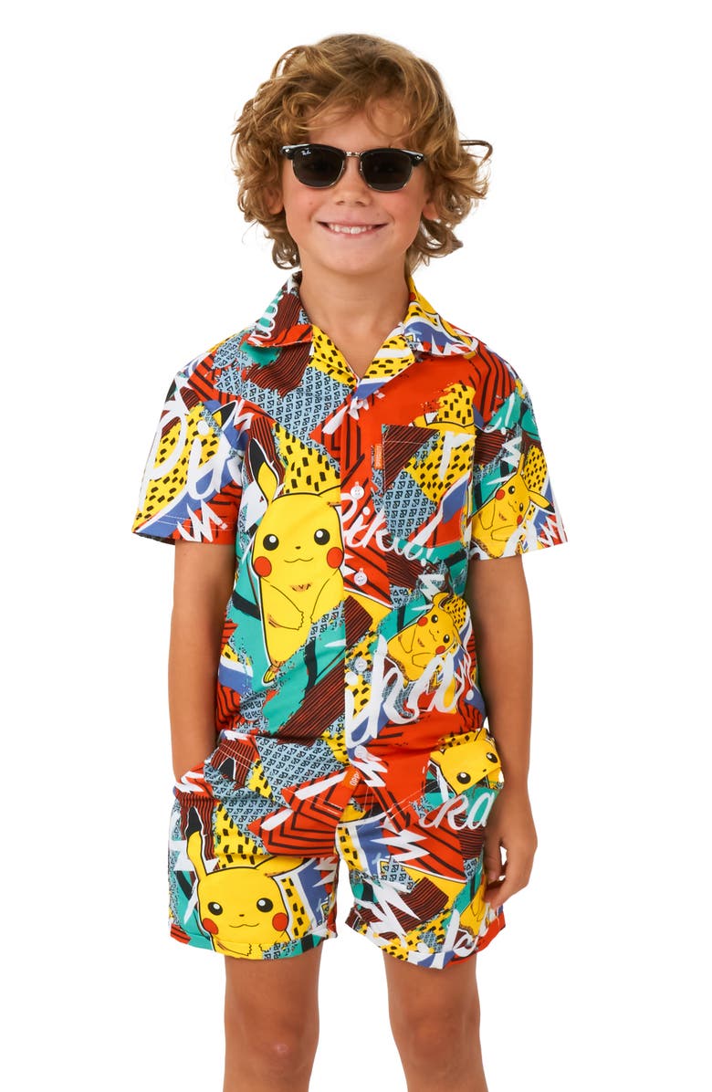 OppoSuits x Pokémon Kids' Pika Pikachu Camp Shirt & Shorts Set, Alternate, color, 