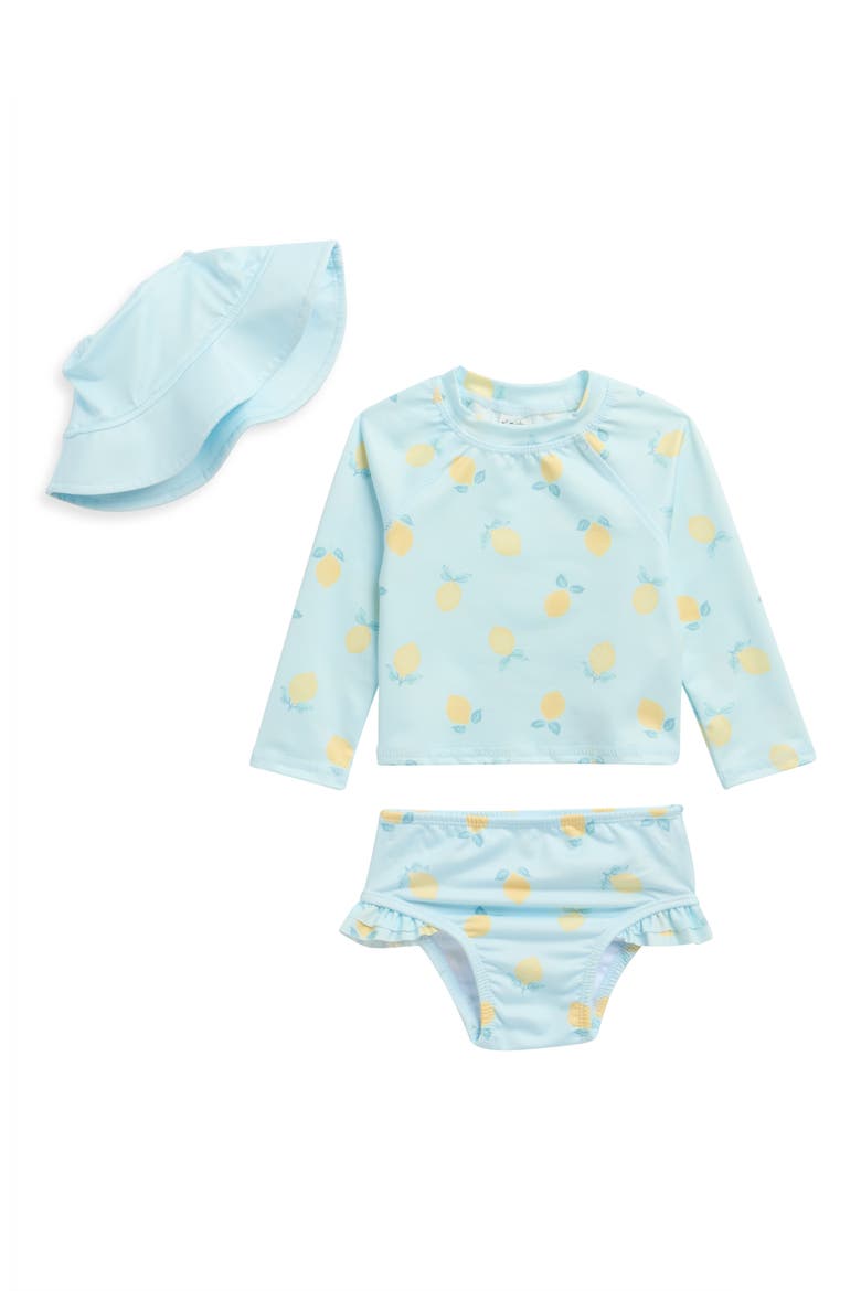 Lemon Two-Piece Rashguard Swimsuit & Bucket Hat Set, Main, color, LEMON