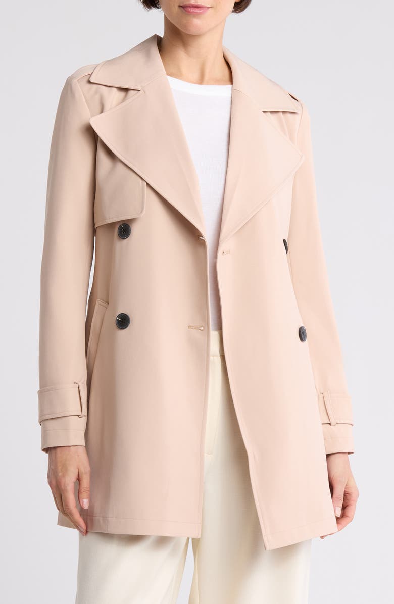 Avec Les Filles Double Breasted Softshell Trench Coat, Alternate, color,