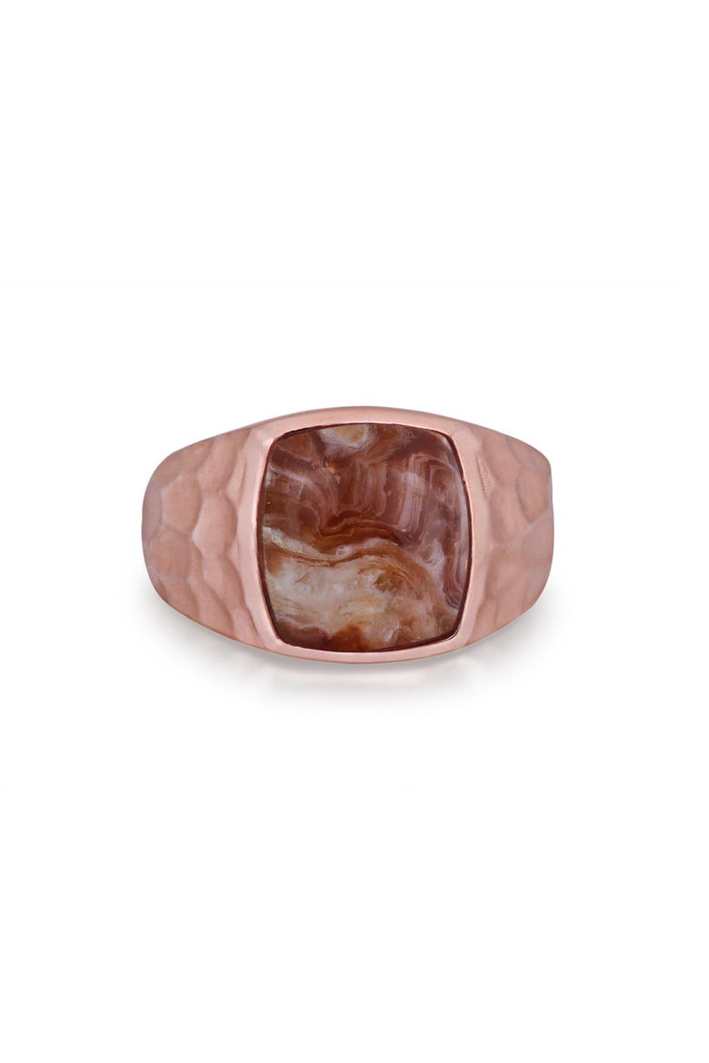Red Lace Agate Sterling Silver Textured Men Signet Ring, Main, color, 14KT Rose Gold Vermeil