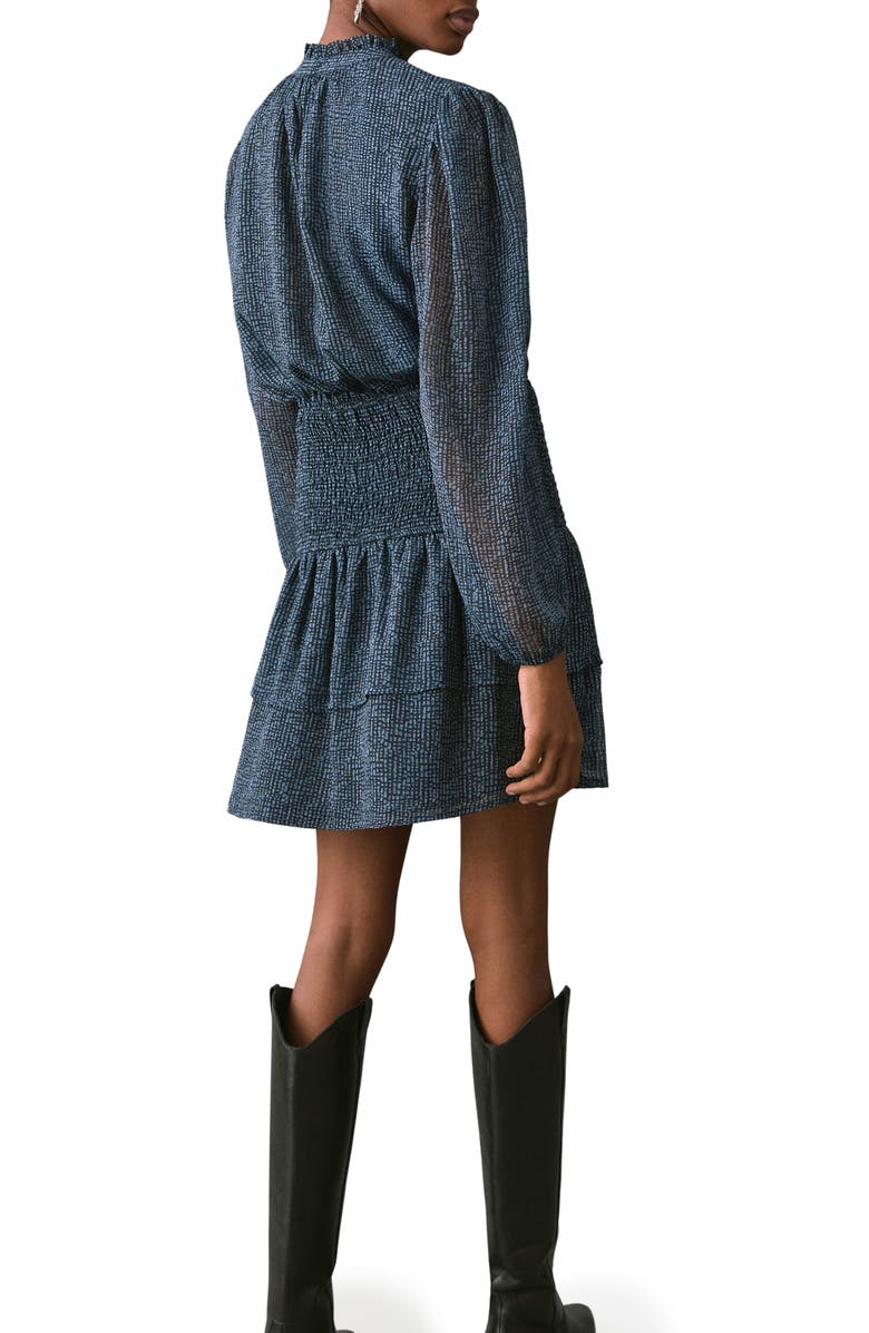 MANGO TEEN Ruffle Smocked Waist Long Sleeve Dress, Alternate, color, Blue