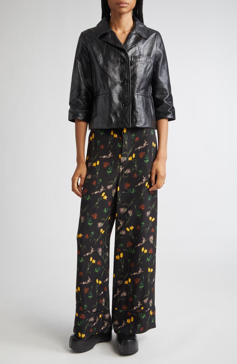 Marni Boxy Fit Elbow Sleeve Leather Jacket, Alternate, color, 00N99 Black