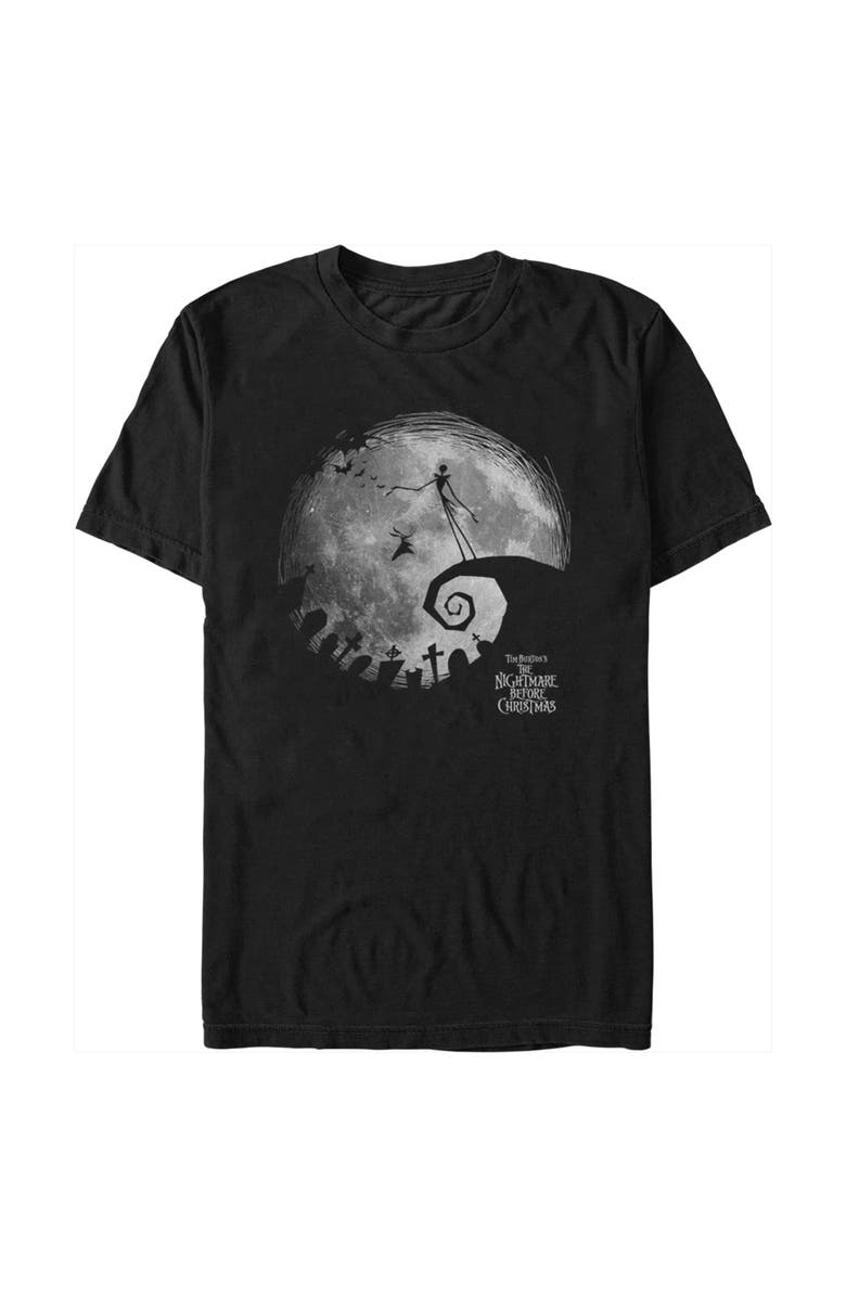 The Nightmare Before Christmas Men's The Nightmare Before Christmas Black and White Moon Scene  Graphic T-Shirt, Main, color, Black