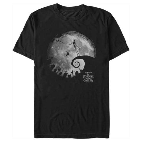 Men's The Nightmare Before Christmas Black and White Moon Scene  Graphic T-Shirt