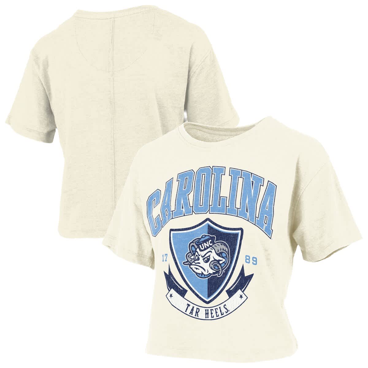 Pressbox Cream North Carolina Tar Heels Buckler Vintage Cropped T-shirt