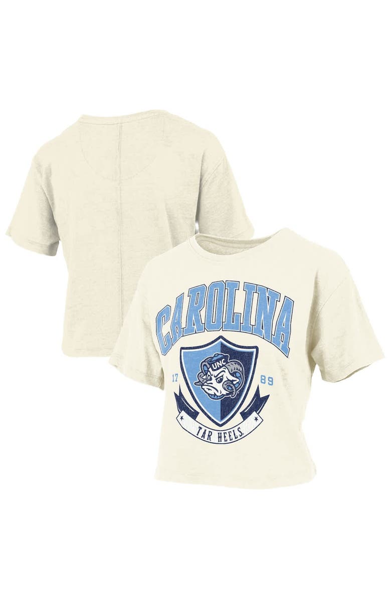 PRESSBOX Women's Pressbox Cream North Carolina Tar Heels Buckler Vintage Cropped T-Shirt, Main, color, Cream