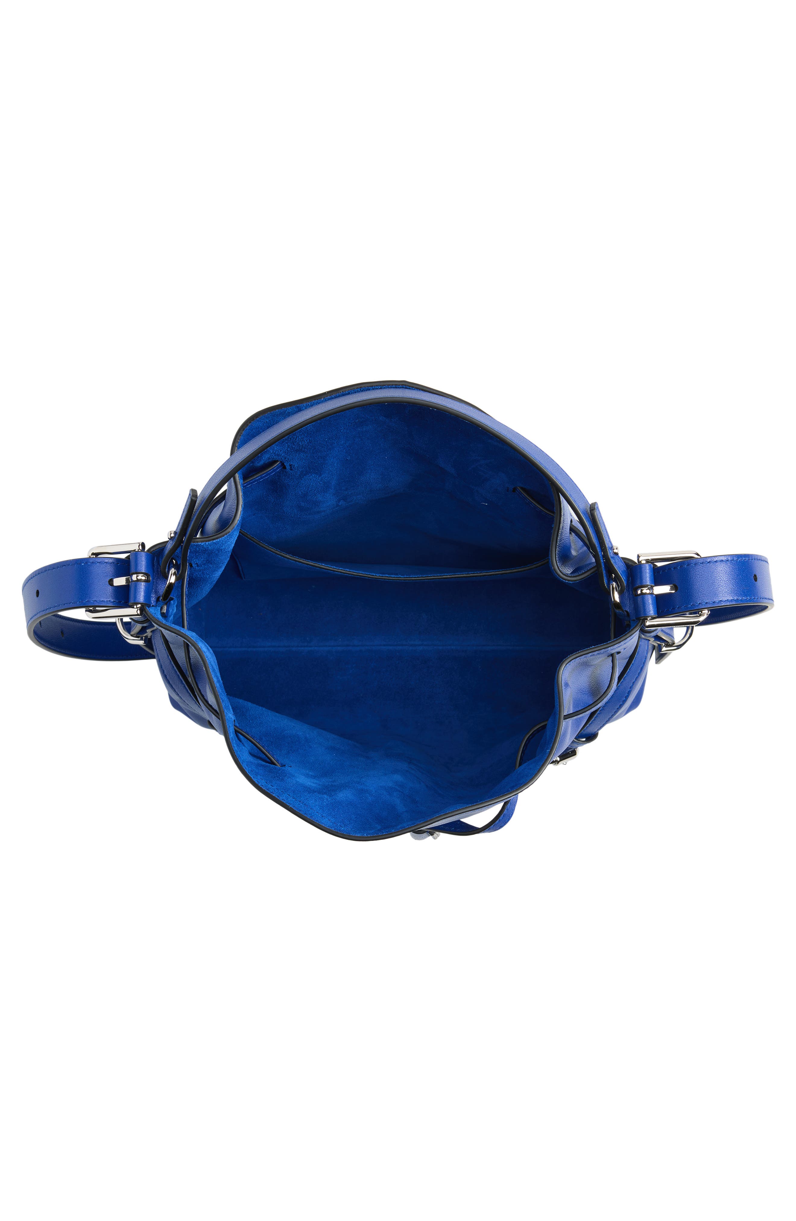 Small Voyou Leather Bucket Bag, Alternate, color, BLUE