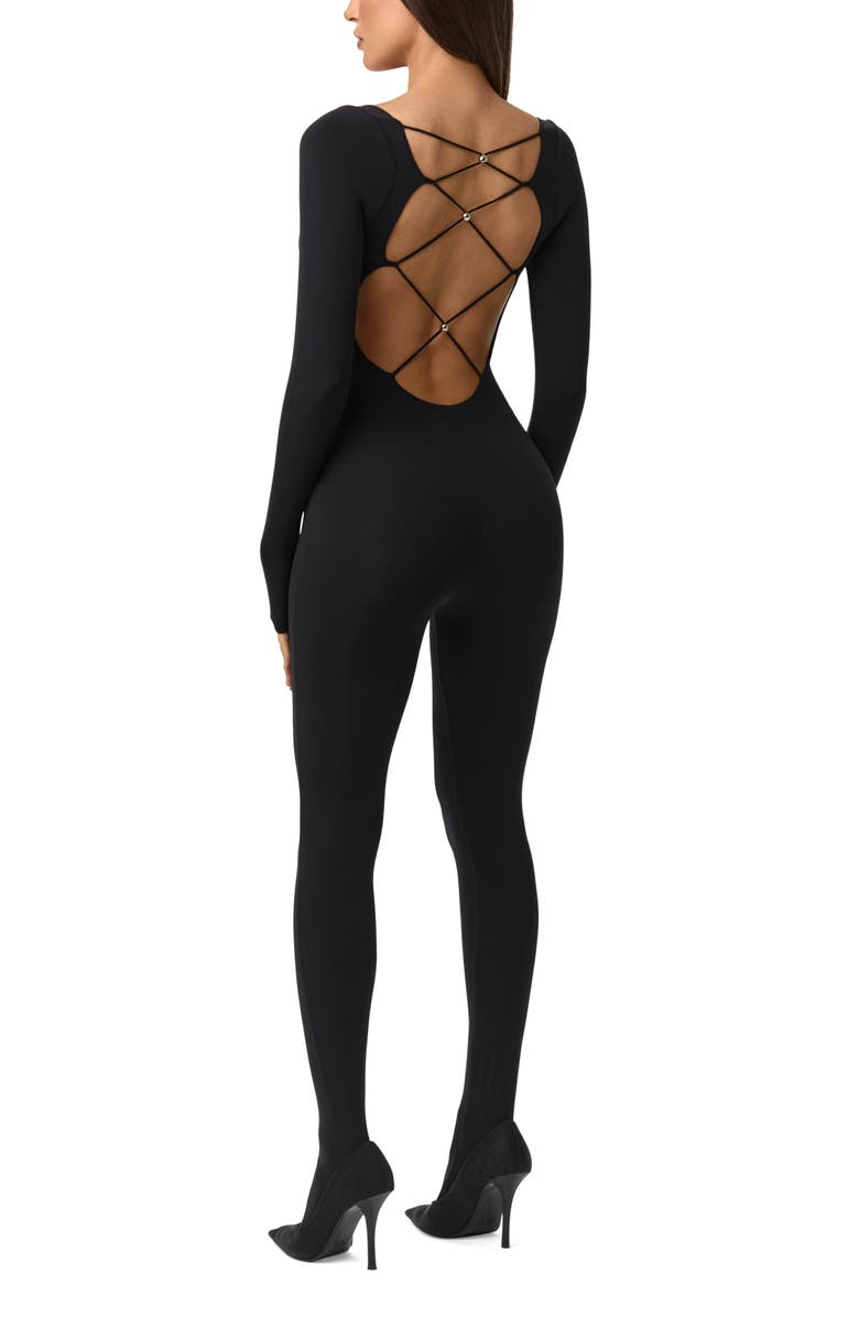 Naked Wardrobe Tie Back Long Sleeve Jumpsuit, Alternate, color, Black