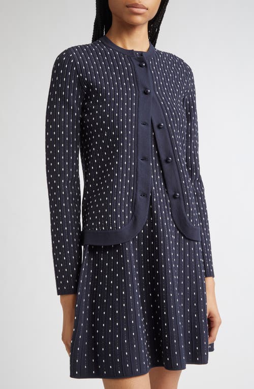 Emporio Armani Striped And Polka Dot Jacquard Motif Cardigan Sweater In Blue