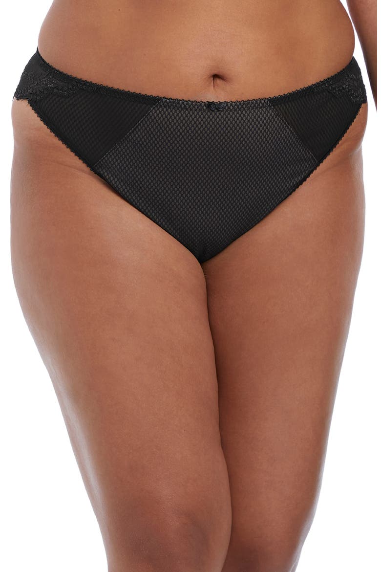 Charley Full Figure Mesh & Lace Brazilian Briefs, Main, color, BLACK