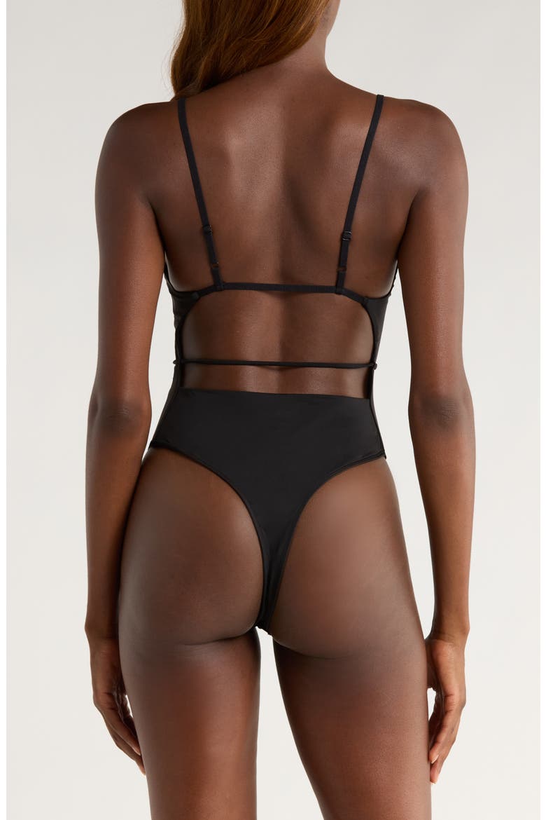 Rena Sleeveless Stretch Nylon Bodysuit, Alternate, color, BLACK