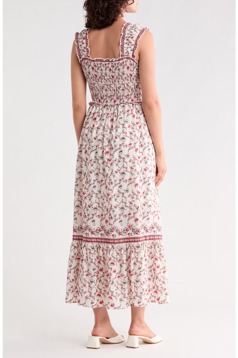 Smocked Bodice Maxi Dress, Alternate, color, CREAM/ RED BLOOMFALL GRACE