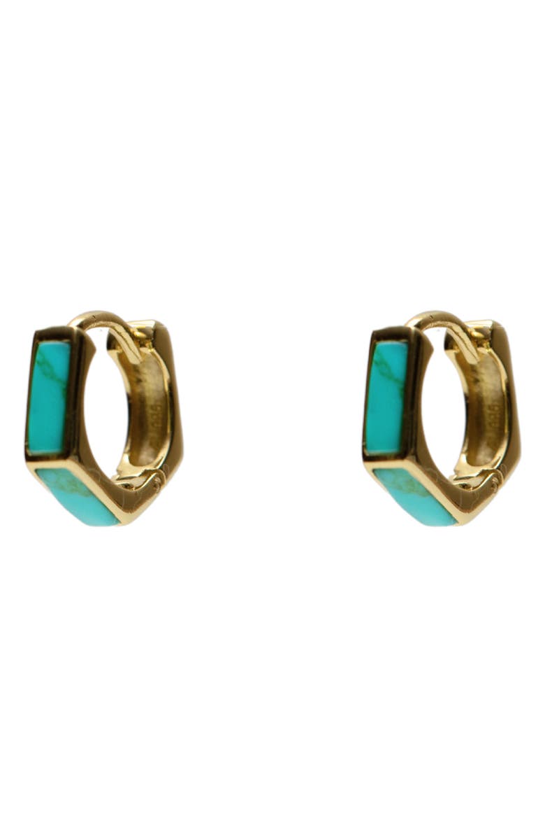 Argento Vivo Sterling Silver Turquoise Hex Huggie Hoop Earrings, Main, color, 