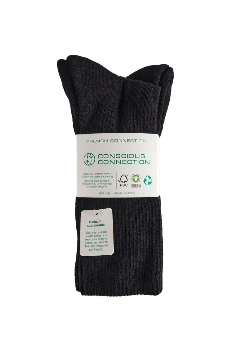 French Connection Organic Cotton Half Cushion Crew Sock 5-Pack, Alternate, color, Black