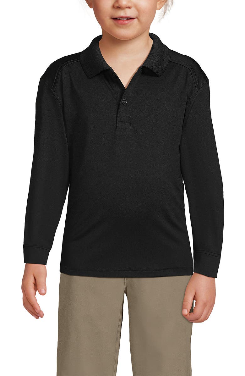 Lands' End School Uniform Kids Long Sleeve Rapid Dry Polo Shirt, Main, color, Black