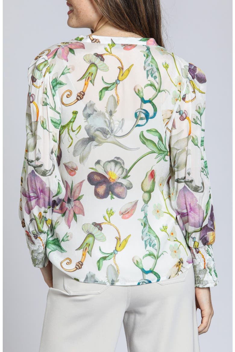 Print Smocked Cuff Top, Alternate, color, WHITE MULTI