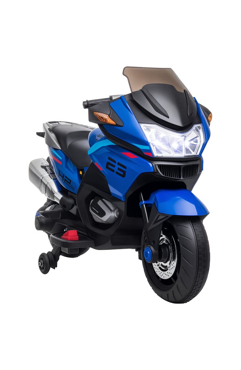 Aosom Kids Motorcycle with Training Wheels, Roaring Engine Design, High-Traction, Light Music, Main, color, Blue